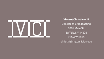 Vincent Christiano III, Directer of Broadcasting, Buffalo NY 14223, 716-462-1015